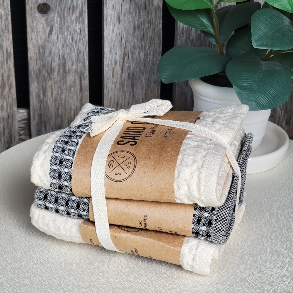 Sand Cloud Black & Ivory Waffle Weave Hand Towels - 3 Pack - Picture 2 of 5